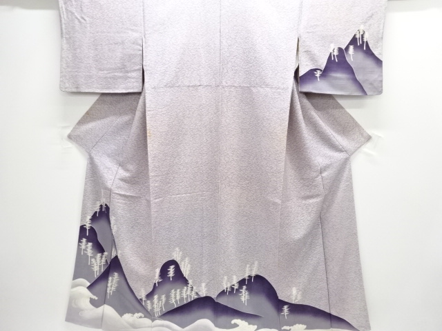 JAPANESE KIMONO / ANTIQUE KIMONO / SILK / JODAI TSUMUGI / WAVE & MOUNTAIN